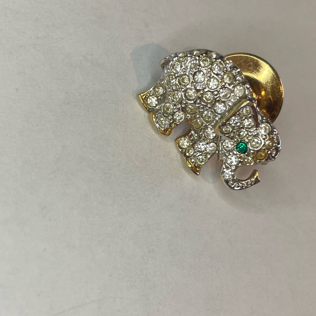 Carolee Elephant Brooch Pin With Green Stone Eyes